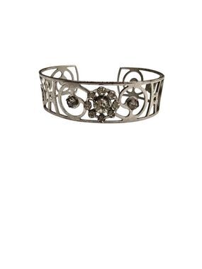 Silver Tone Hallow Cut Out Rhinestones Cuff Bracelet